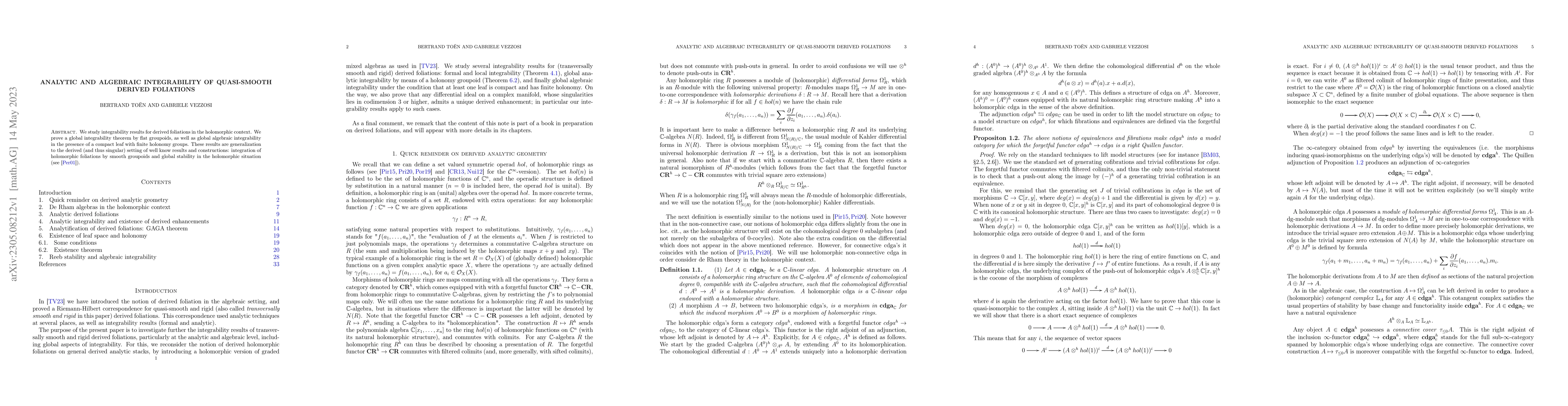 Thumbnail for Analytic and algebraic integrability of quasi-smooth derived foliations