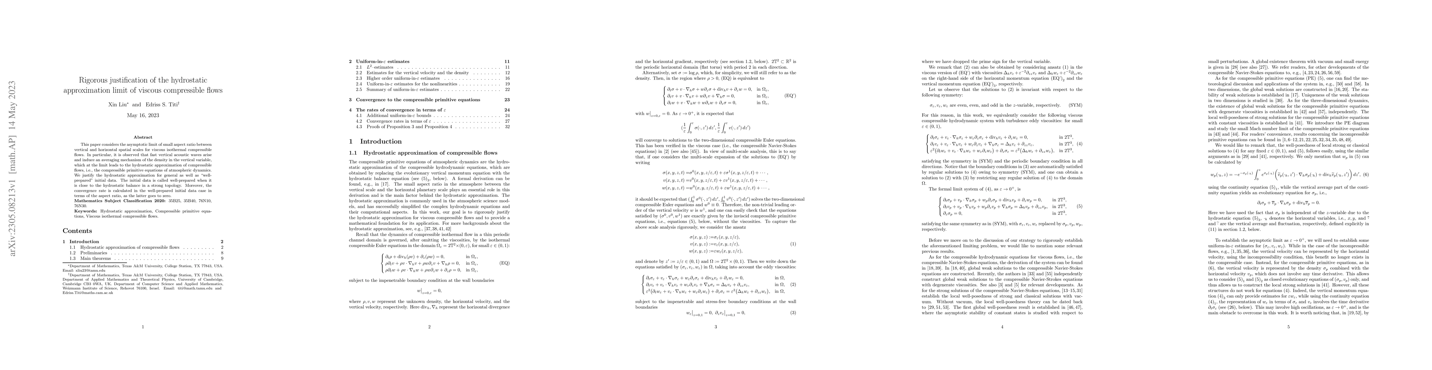 Thumbnail for Rigorous justification of the hydrostatic approximation limit of viscous
  compressible flows