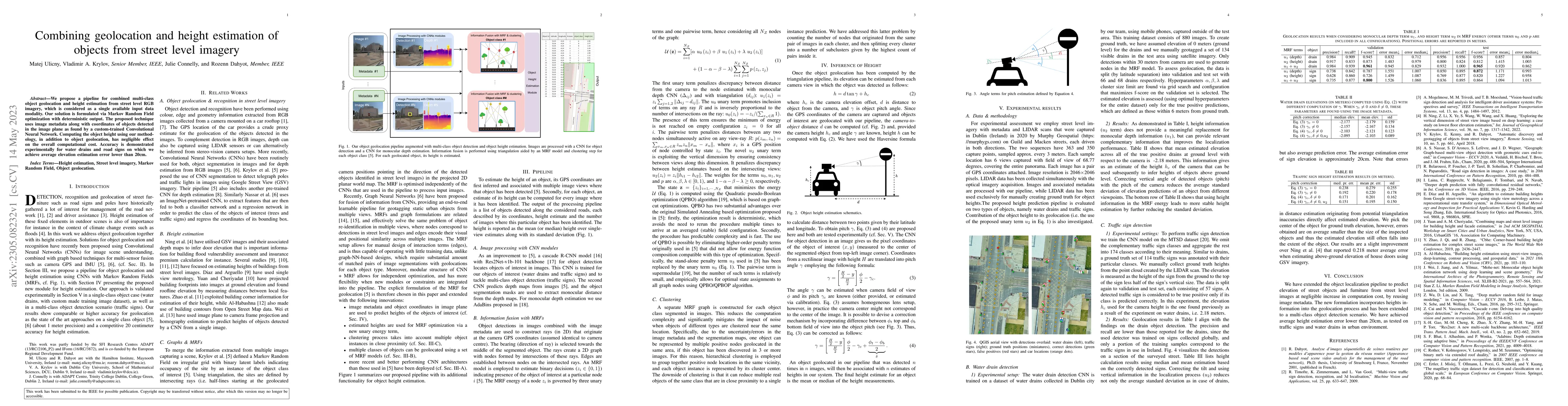 Thumbnail for Combining geolocation and height estimation of objects from street level
  imagery