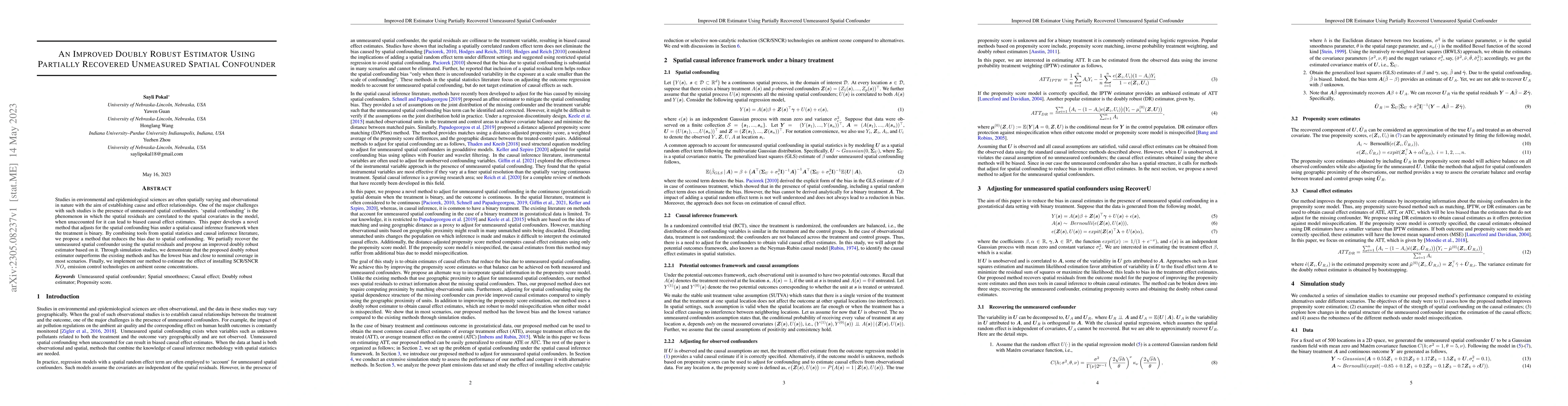 Thumbnail for An Improved Doubly Robust Estimator Using Partially Recovered Unmeasured
  Spatial Confounder