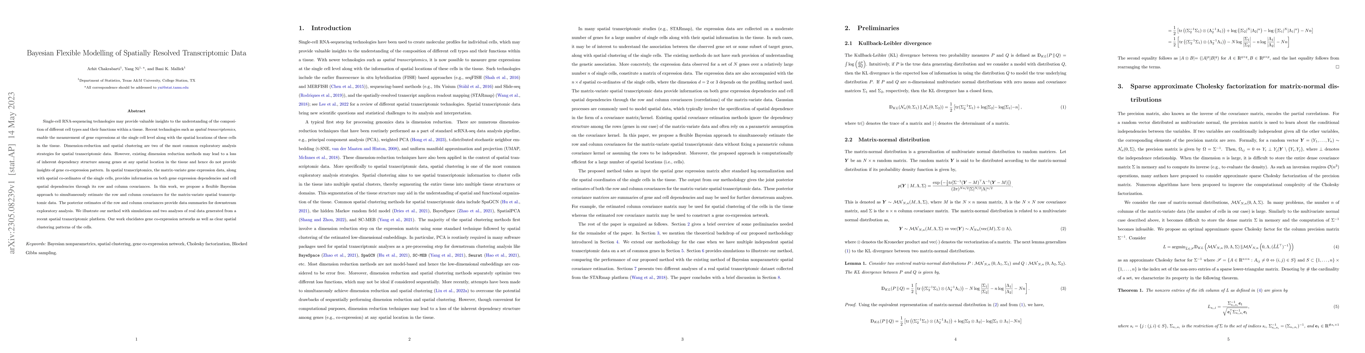 Thumbnail for Bayesian Flexible Modelling of Spatially Resolved Transcriptomic Data