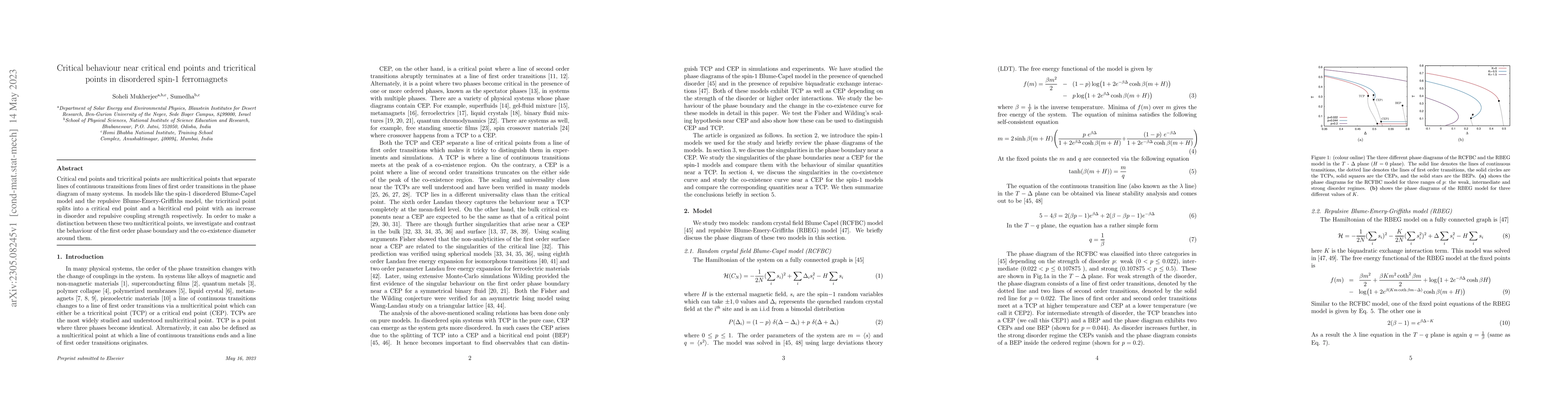 Thumbnail for Critical behaviour near critical end points and tricritical points in
  disordered spin-1 ferromagnets