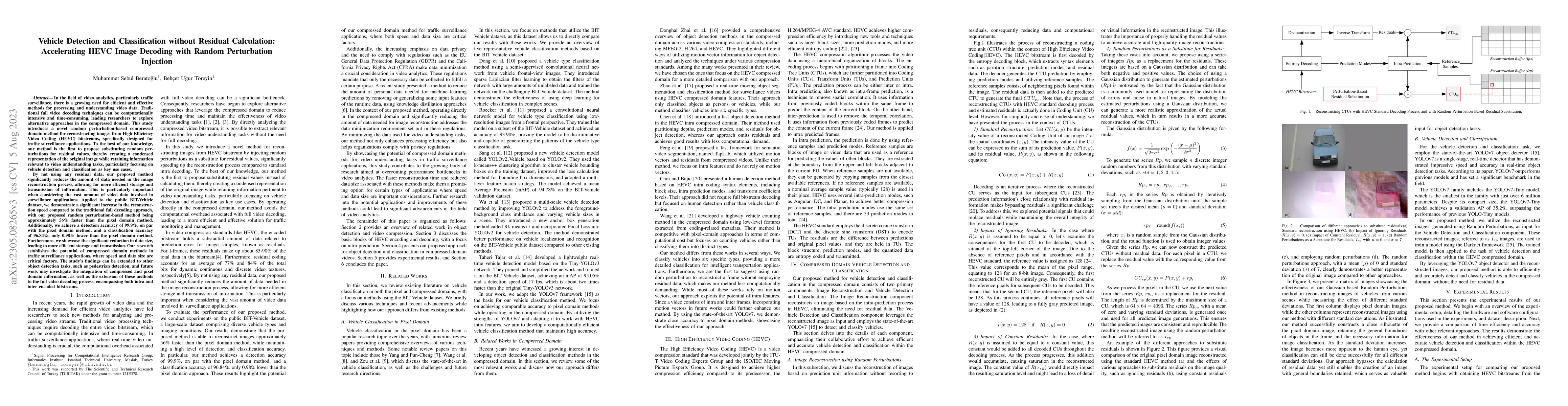 Thumbnail for Vehicle Detection and Classification without Residual Calculation:
  Accelerating HEVC Image Decoding with Random Perturbation Injection