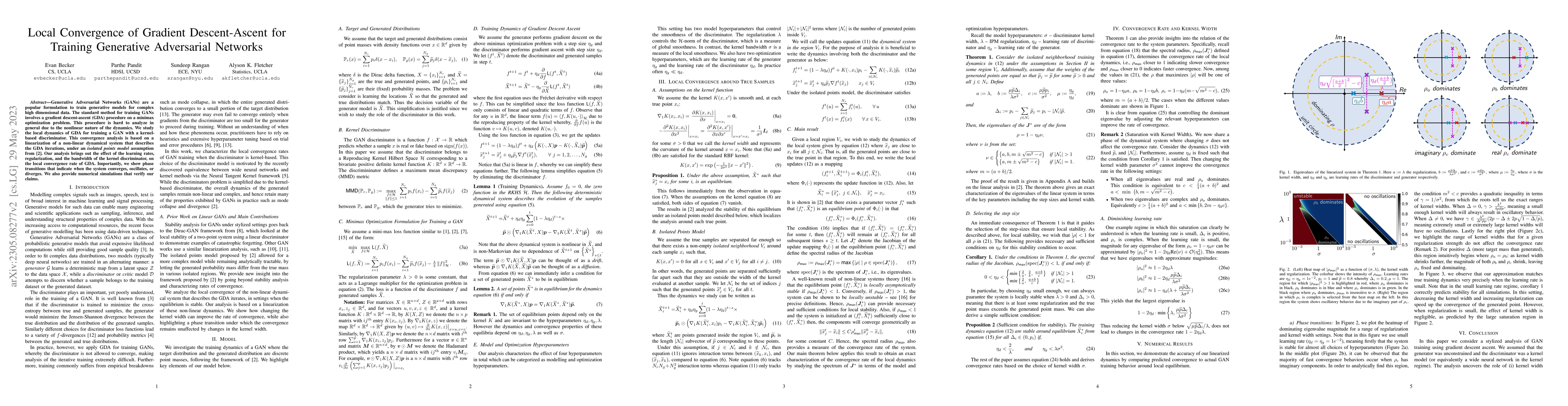 Thumbnail for Local Convergence of Gradient Descent-Ascent for Training Generative
  Adversarial Networks
