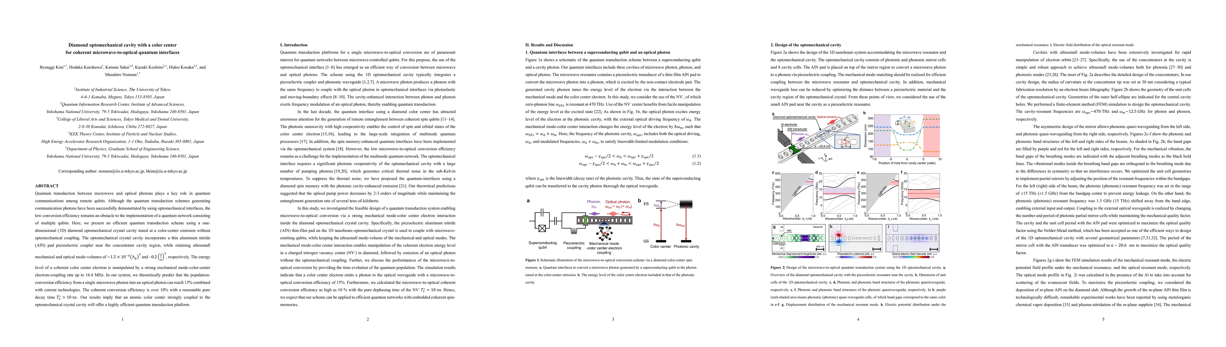 Thumbnail for Diamond optomechanical cavity with a color center for
  microwave-to-optical quantum interfaces