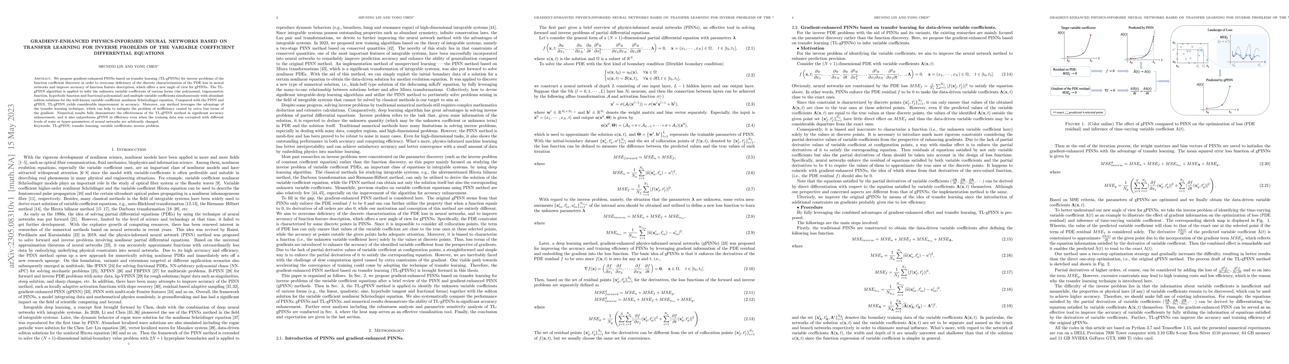 Thumbnail for Gradient-enhanced physics-informed neural networks based on transfer
  learning for inverse problems of the variable coefficient differential
  equations