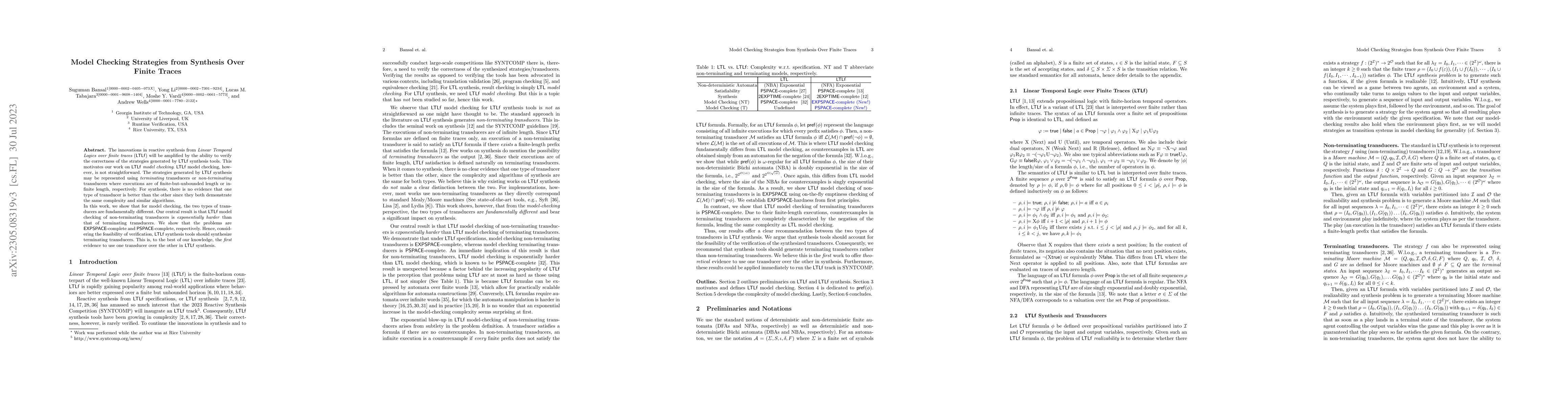 Thumbnail for Model Checking Strategies from Synthesis Over Finite Traces