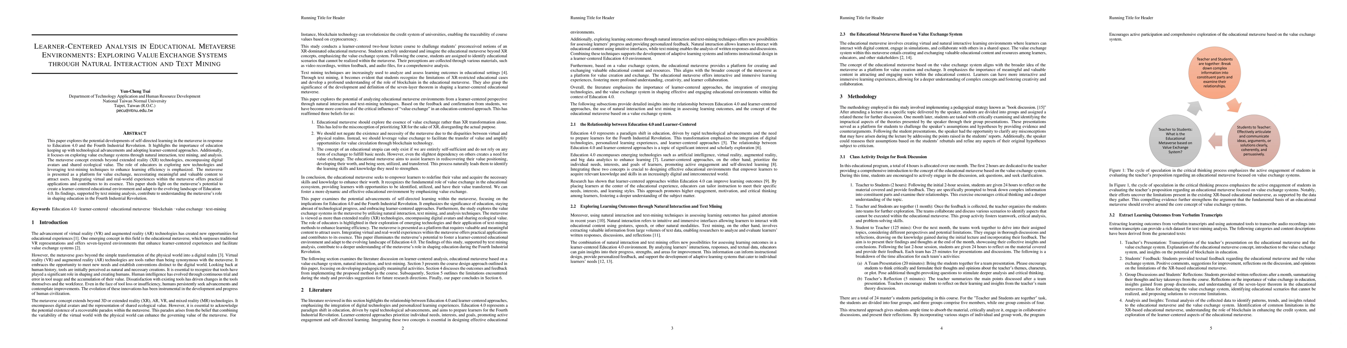 Thumbnail for Learner-Centered Analysis in Educational Metaverse Environments:
  Exploring Value Exchange Systems through Natural Interaction and Text Mining