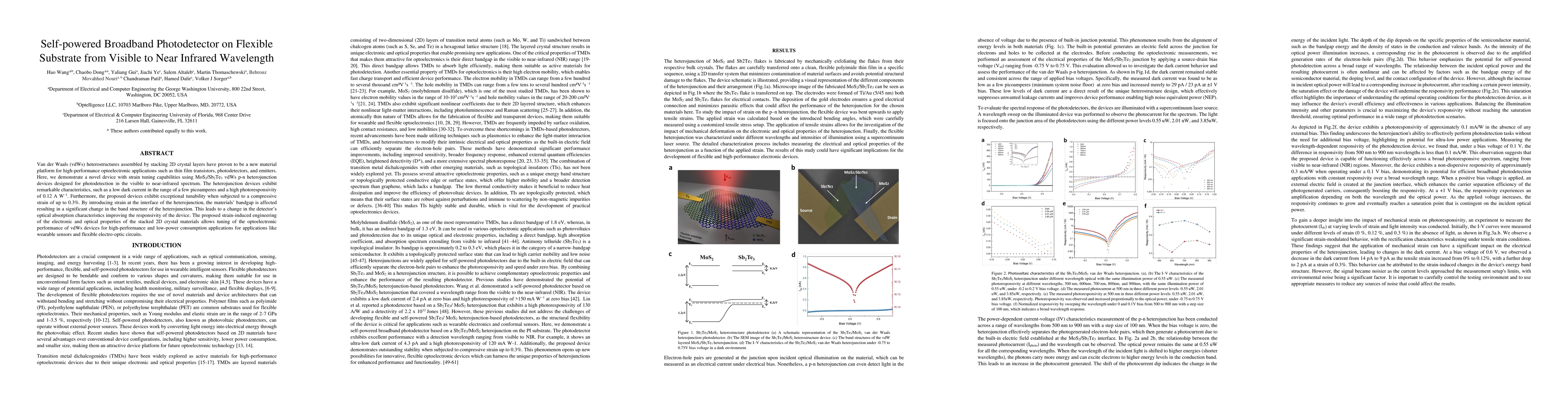 Thumbnail for Self-powered Broadband Photodetector on Flexible Substrate from Visible
  to Near Infrared Wavelength