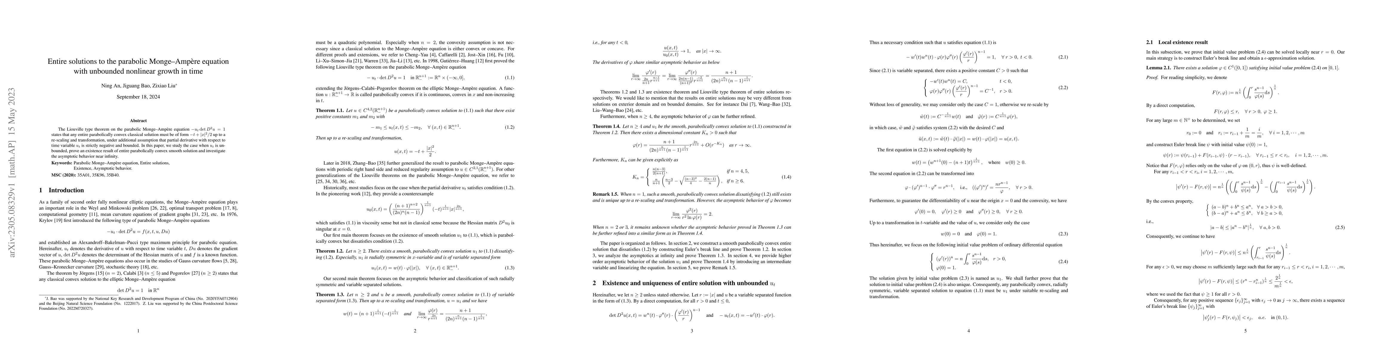 Thumbnail for Entire solutions to the parabolic Monge--Amp\`ere equation with
  unbounded nonlinear growth in time