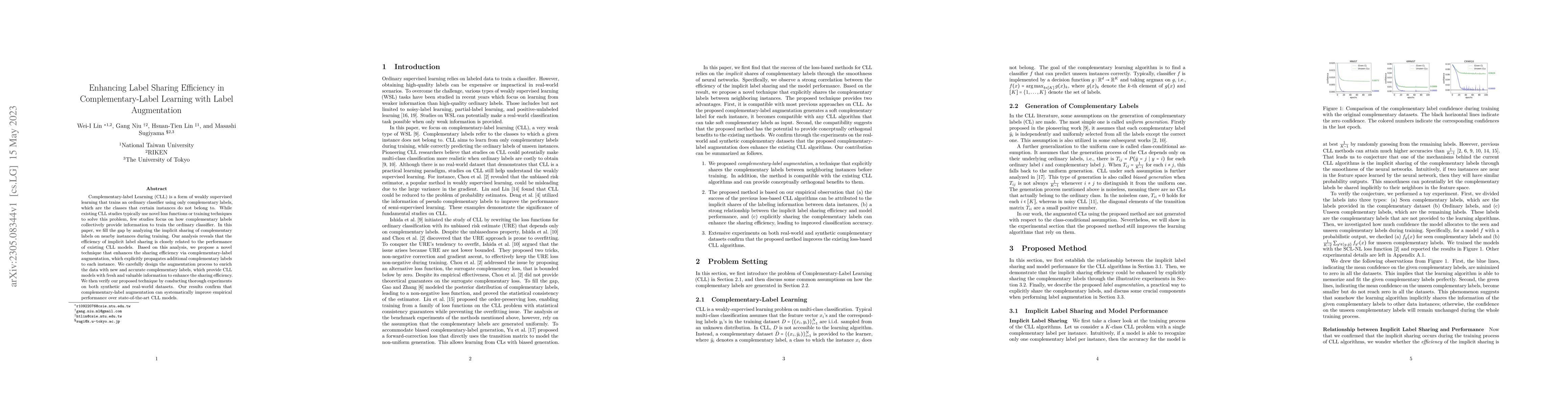 Thumbnail for Enhancing Label Sharing Efficiency in Complementary-Label Learning with
  Label Augmentation