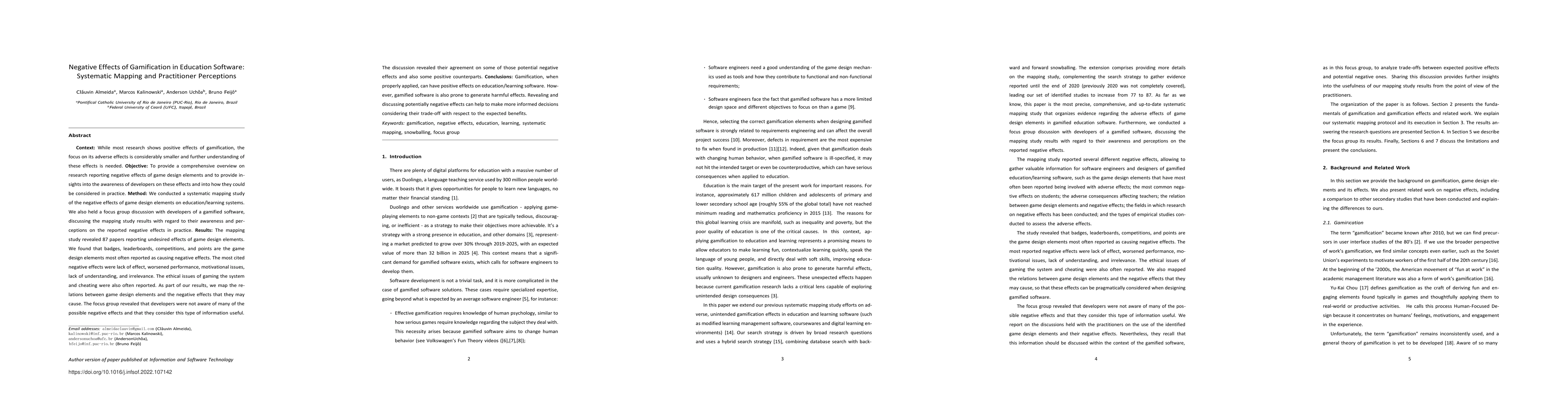 Thumbnail for Negative Effects of Gamification in Education Software: Systematic
  Mapping and Practitioner Perceptions