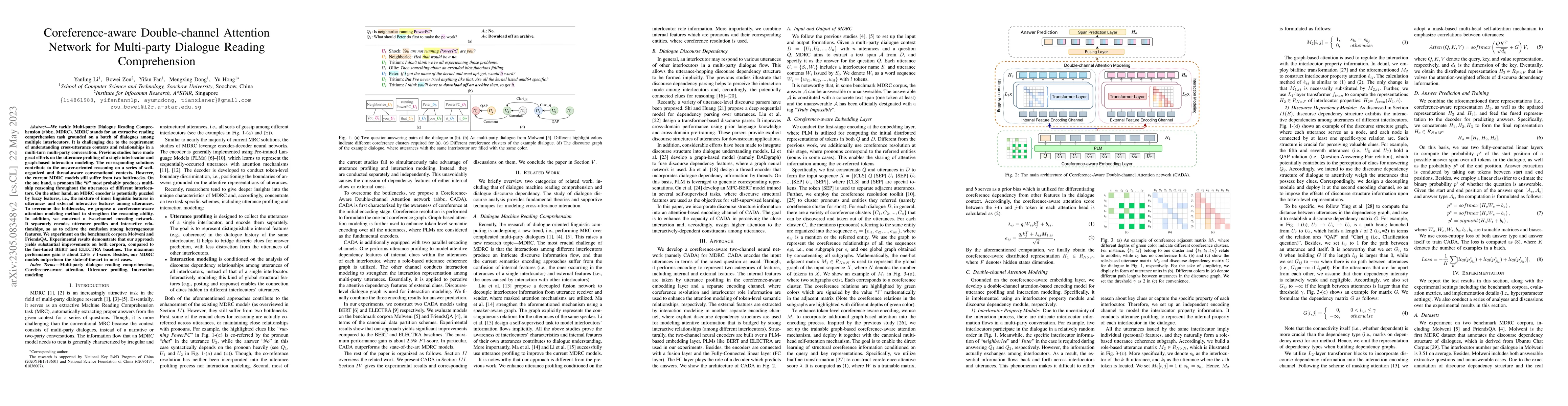 Thumbnail for Coreference-aware Double-channel Attention Network for Multi-party
  Dialogue Reading Comprehension