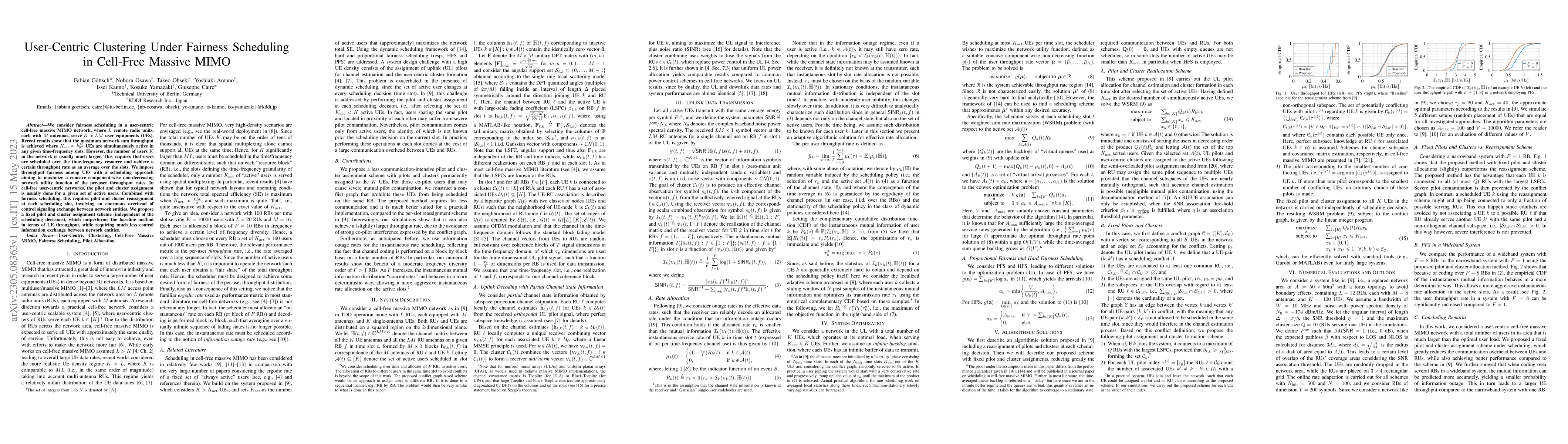 Thumbnail for User-Centric Clustering Under Fairness Scheduling in Cell-Free Massive
  MIMO