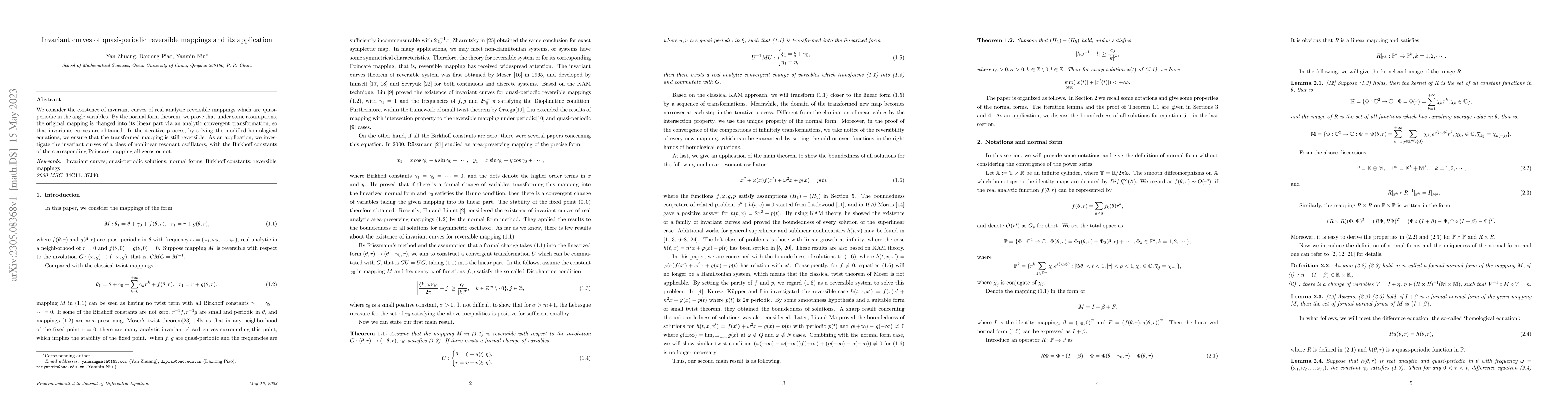 Thumbnail for Invariant curves of quasi-periodic reversible mappings and its
  application