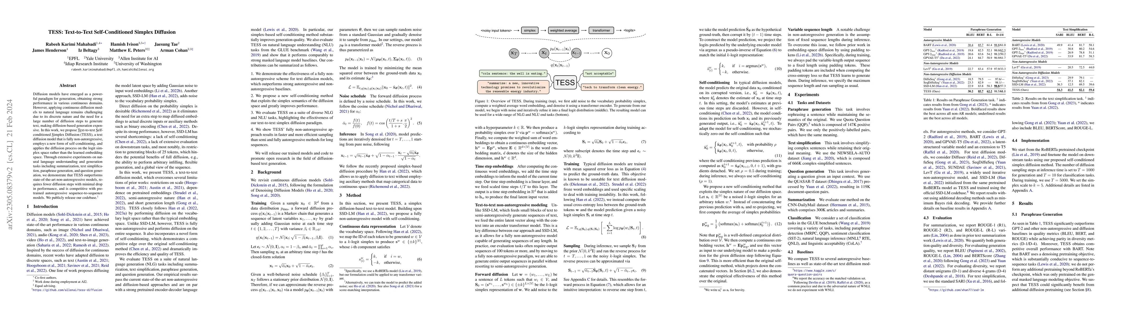 Thumbnail for TESS: Text-to-Text Self-Conditioned Simplex Diffusion