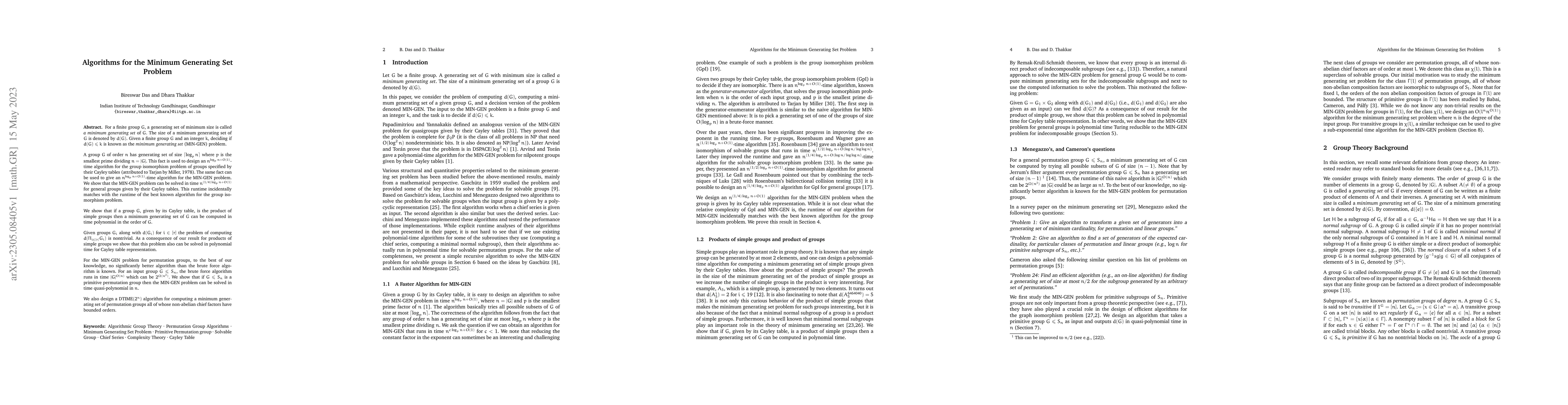Thumbnail for Algorithms for the Minimum Generating Set Problem