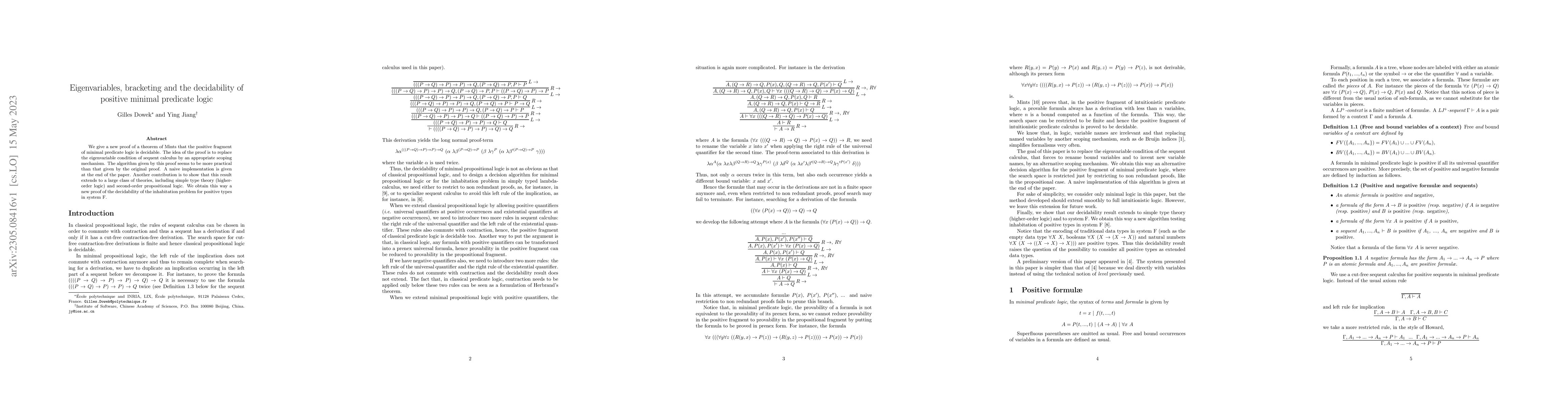 Thumbnail for Eigenvariables, bracketing and the decidability of positive minimal
  predicate logic