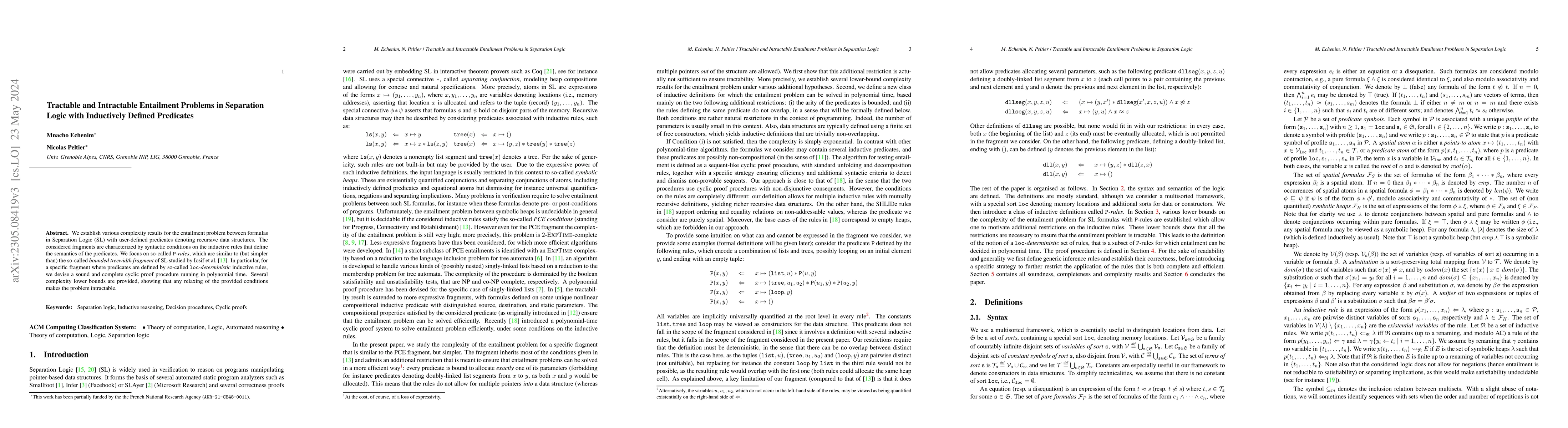 Thumbnail for Tractable and Intractable Entailment Problems in Separation Logic with
  Inductively Defined Predicates