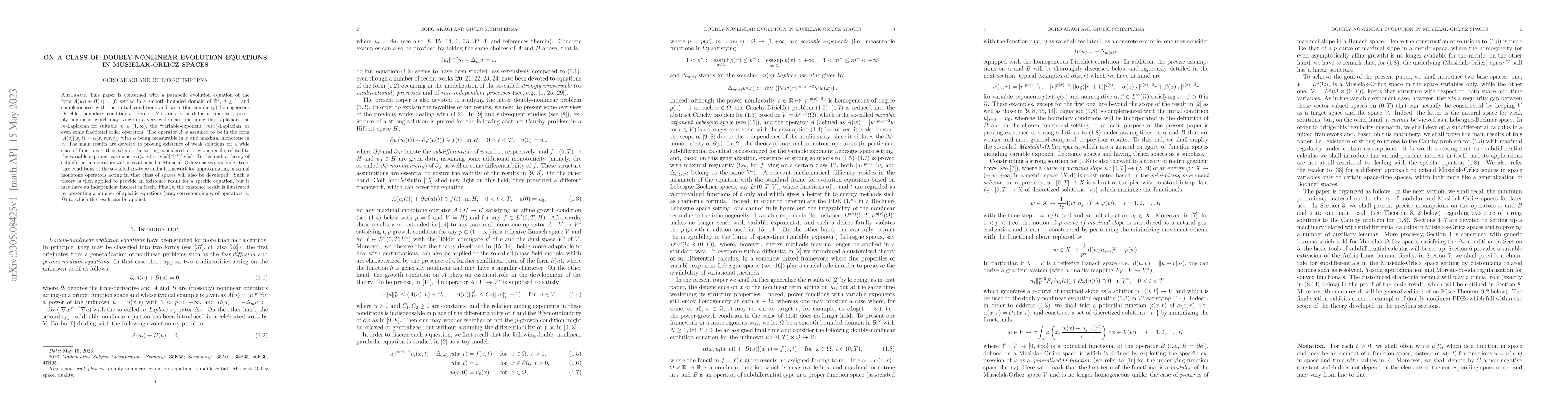 Thumbnail for On a class of doubly nonlinear evolution equations in Musielak-Orlicz
  spaces