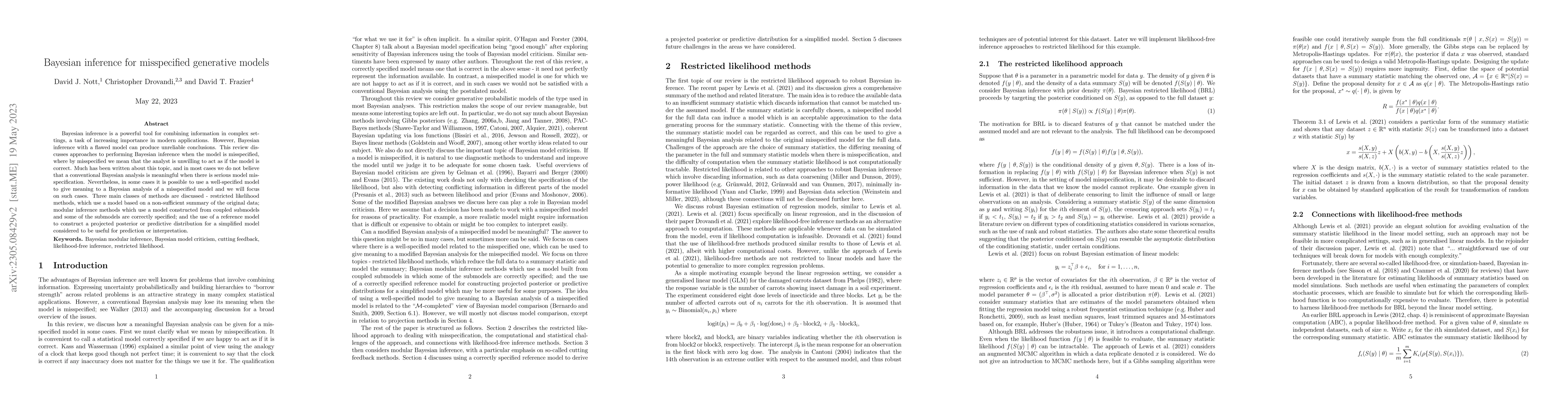 Thumbnail for Bayesian inference for misspecified generative models