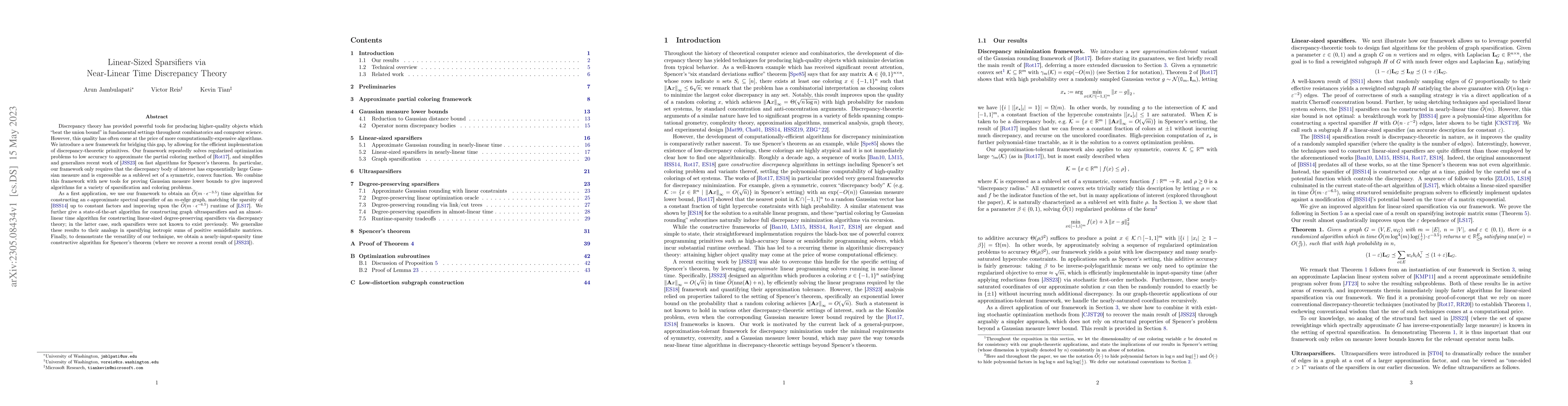Thumbnail for Linear-Sized Sparsifiers via Near-Linear Time Discrepancy Theory