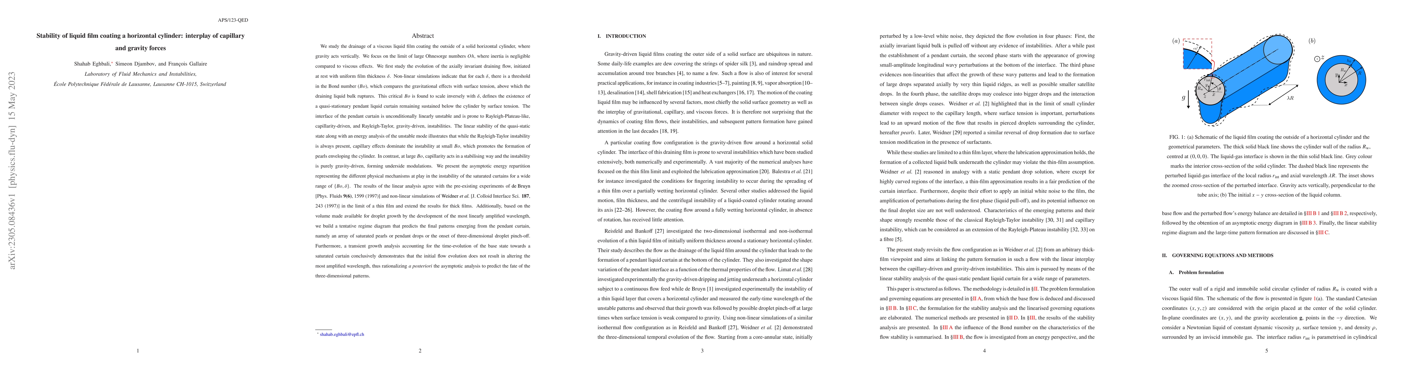 Thumbnail for Stability of liquid film coating a horizontal cylinder: interplay of
  capillary and gravity forces