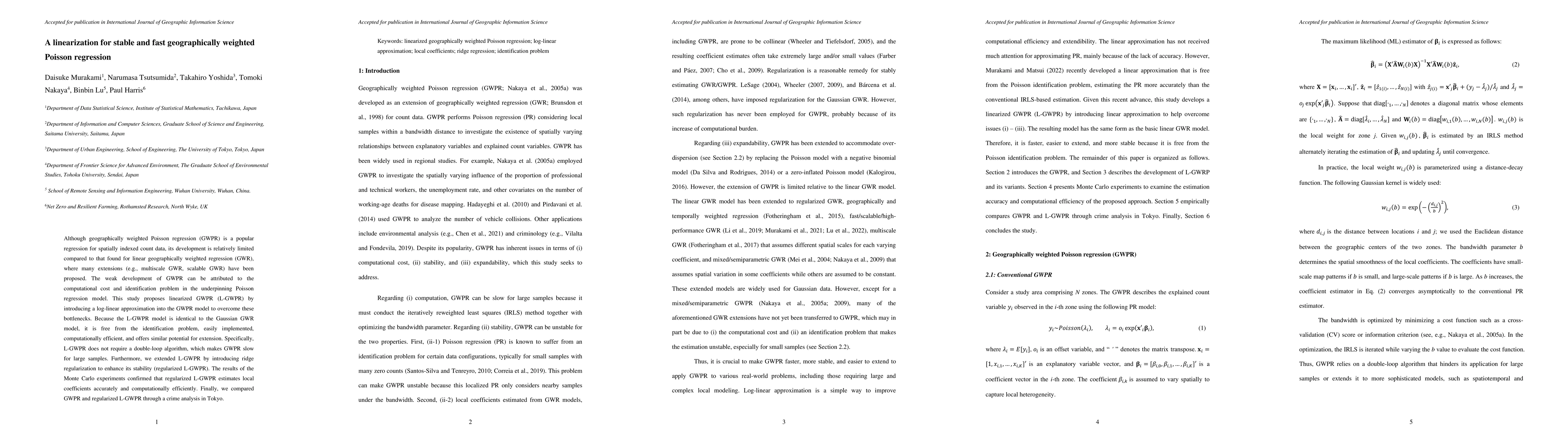 Thumbnail for A linearization for stable and fast geographically weighted Poisson
  regression