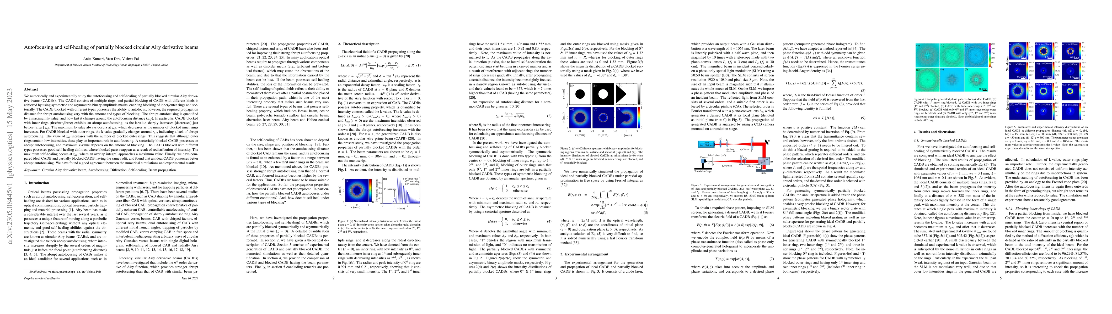Thumbnail for Autofocusing and self-healing of partially blocked circular Airy
  derivative beams