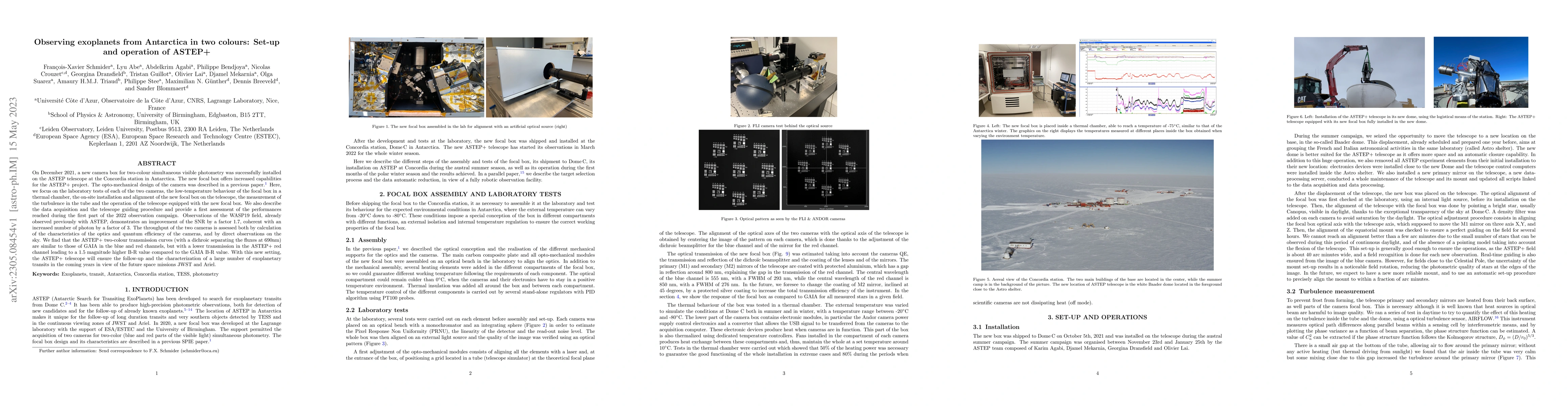Thumbnail for Observing exoplanets from Antarctica in two colours: Set-up and
  operation of ASTEP+