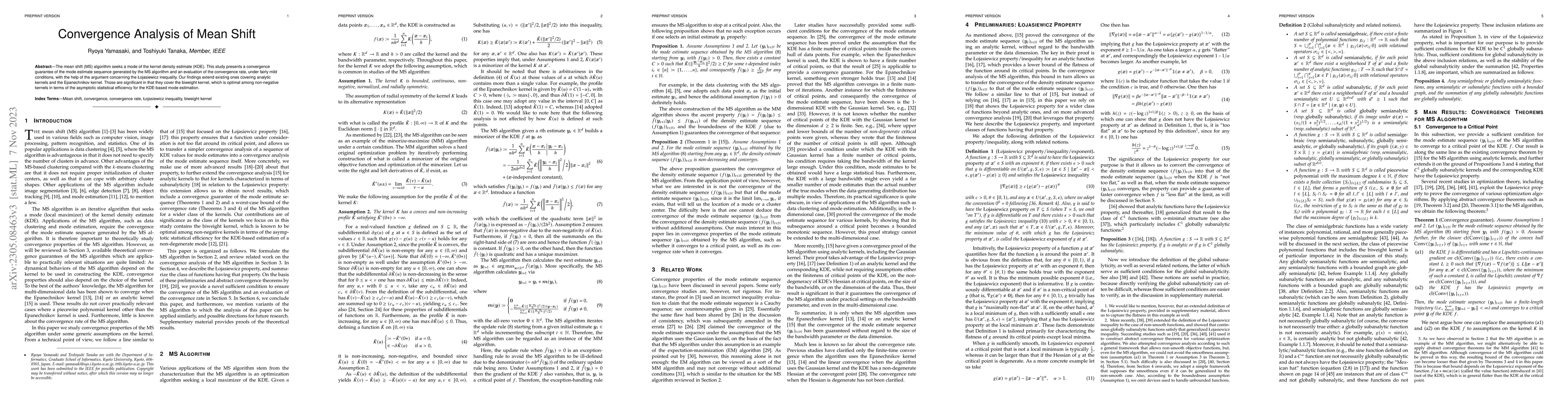 Thumbnail for Convergence Analysis of Mean Shift