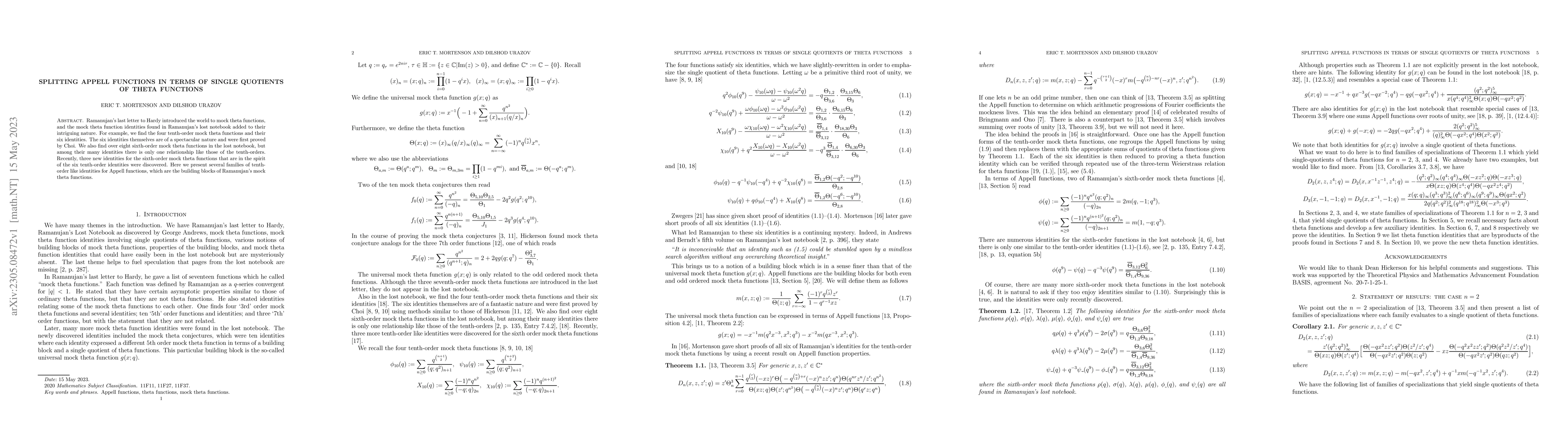 Thumbnail for Splitting Appell functions in terms of single quotients of theta
  functions