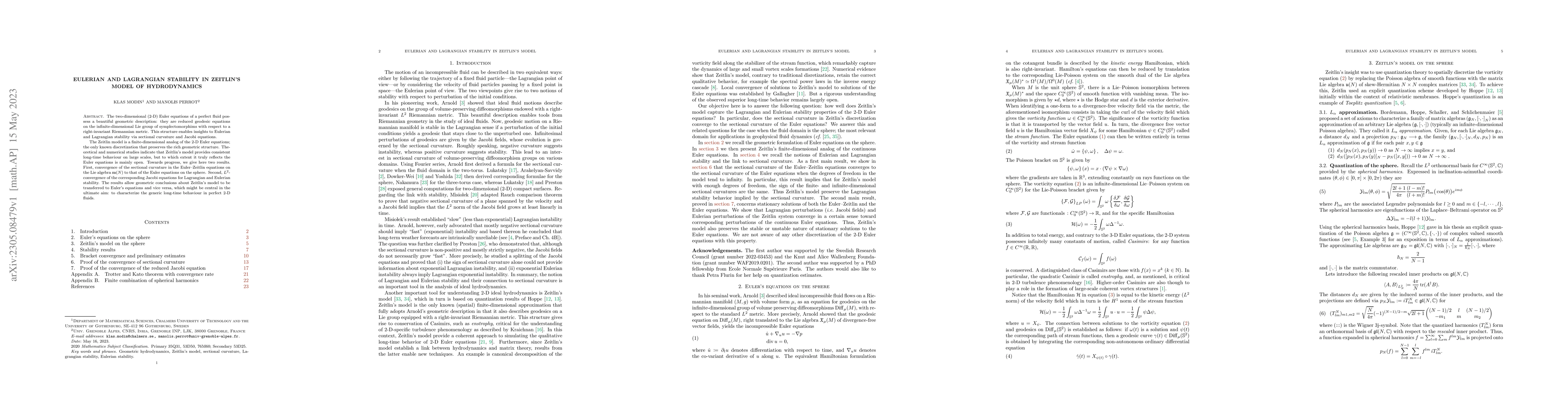 Thumbnail for Eulerian and Lagrangian stability in Zeitlin's model of hydrodynamics