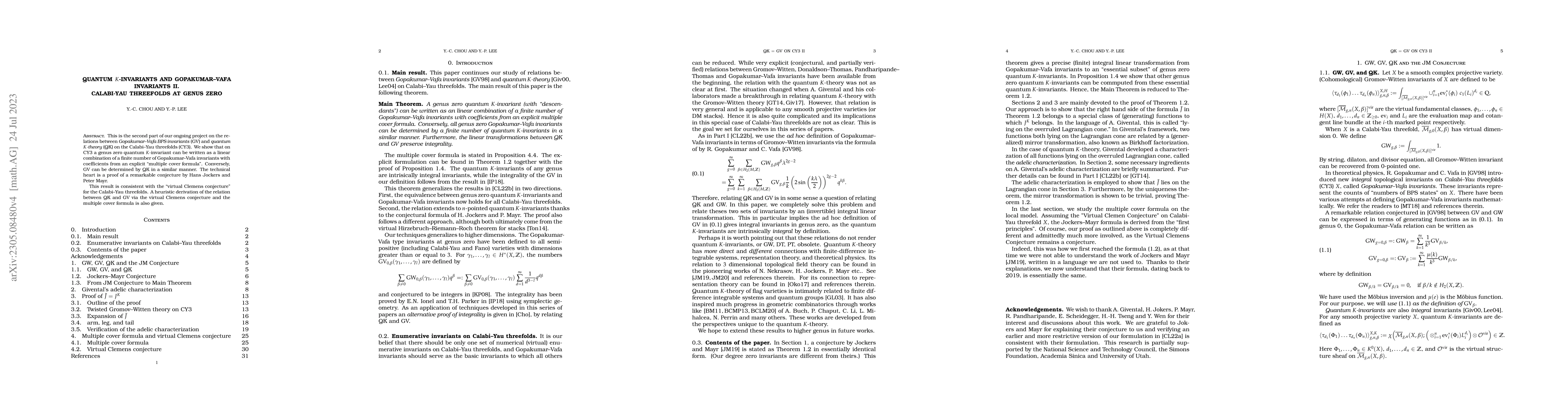 Thumbnail for Quantum K-invariants and Gopakumar-Vafa invariants II. Calabi-Yau
  threefolds at genus zero