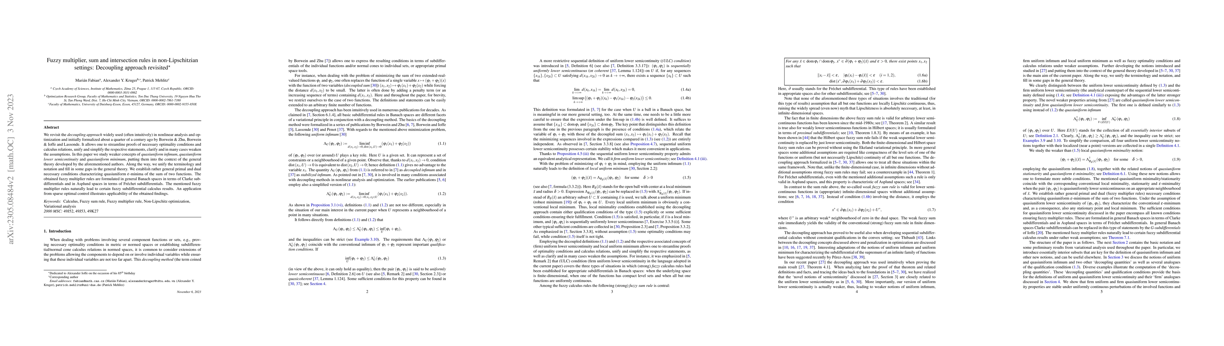 Thumbnail for Fuzzy multiplier, sum and intersection rules in non-Lipschitzian
  settings: decoupling approach revisited
