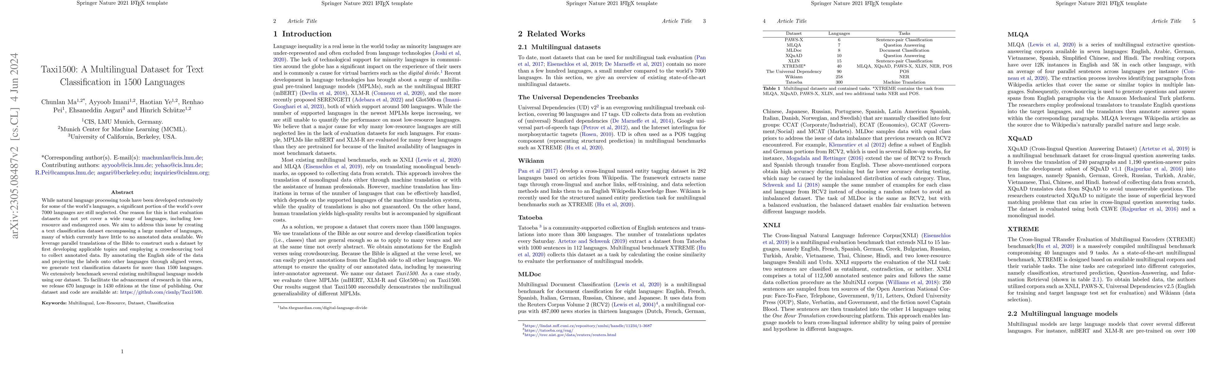 Thumbnail for Taxi1500: A Multilingual Dataset for Text Classification in 1500
  Languages