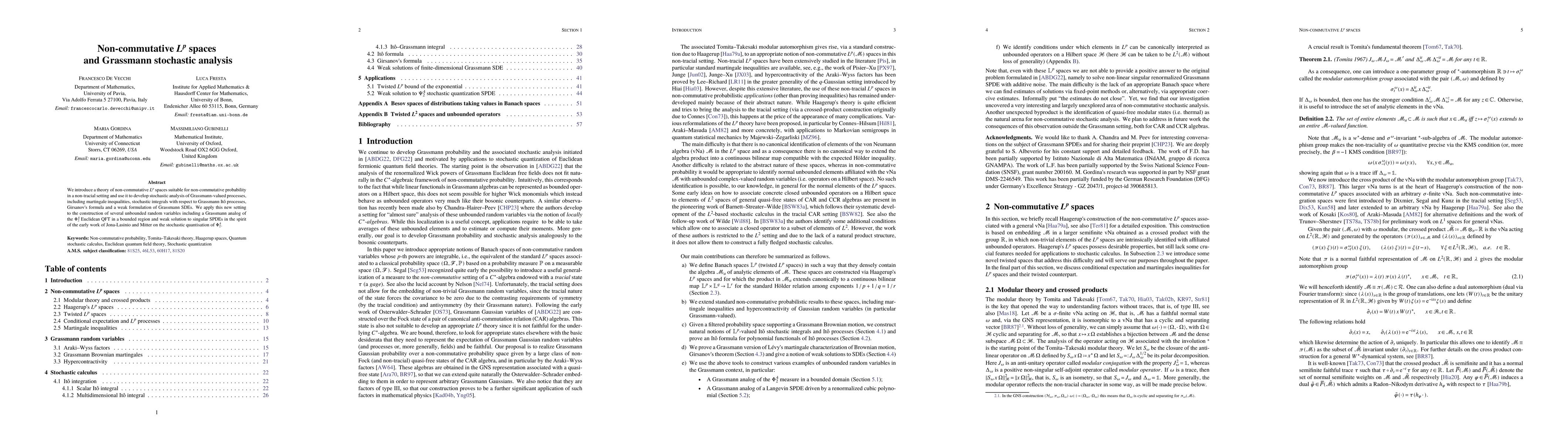 Thumbnail for Non-commutative $L^{p}$ spaces and Grassmann stochastic analysis
