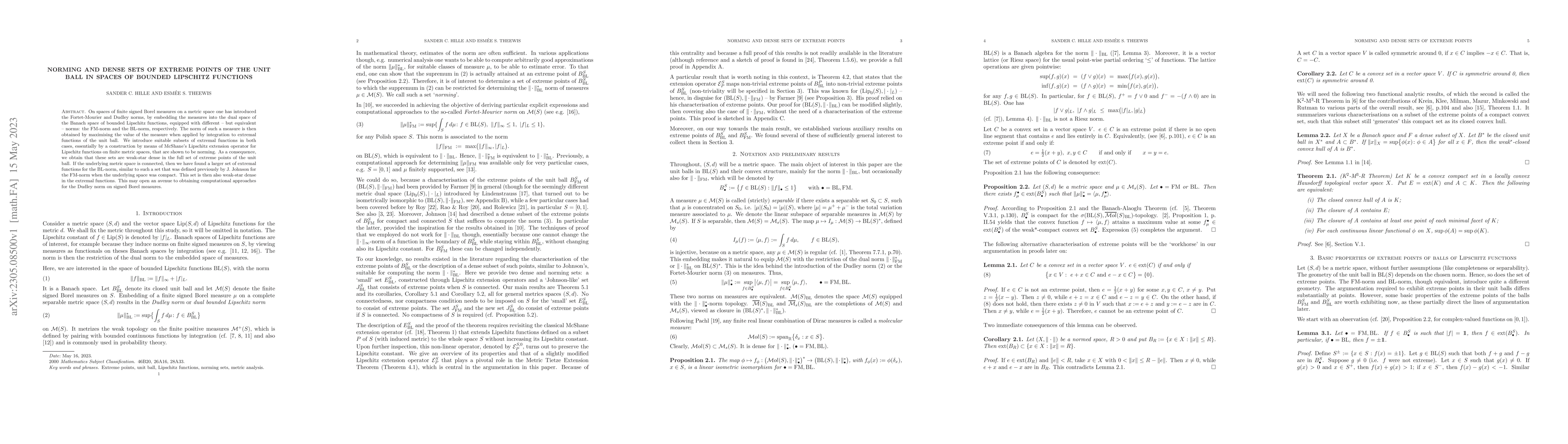 Thumbnail for Norming and dense sets of extreme points of the unit ball in spaces of
  bounded Lipschitz functions