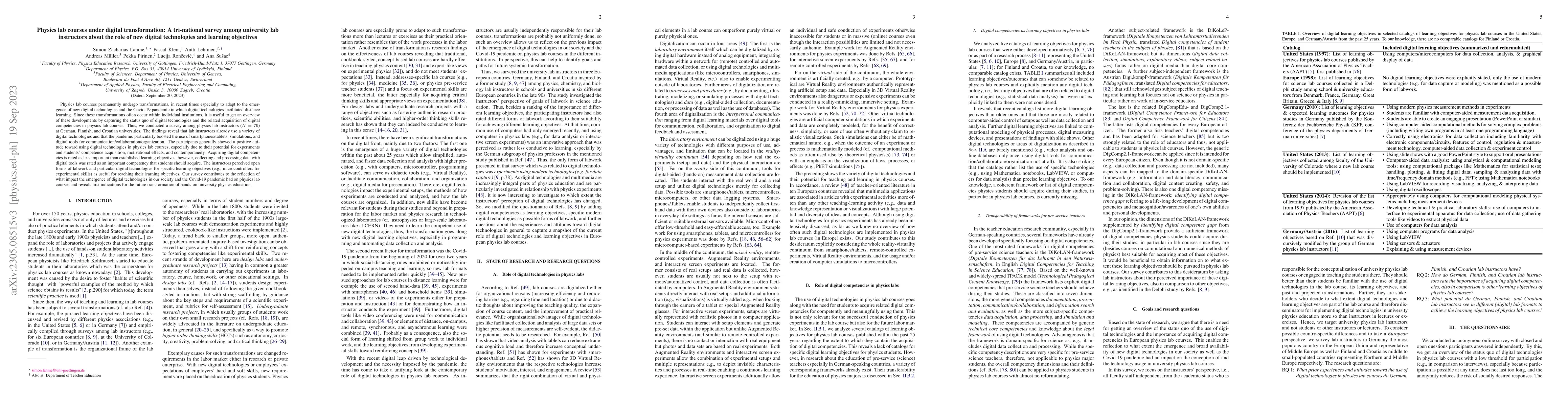 Thumbnail for Physics lab courses under digital transformation: A tri-national survey
  among university lab instructors about the role of new digital technologies
  and learning objectives