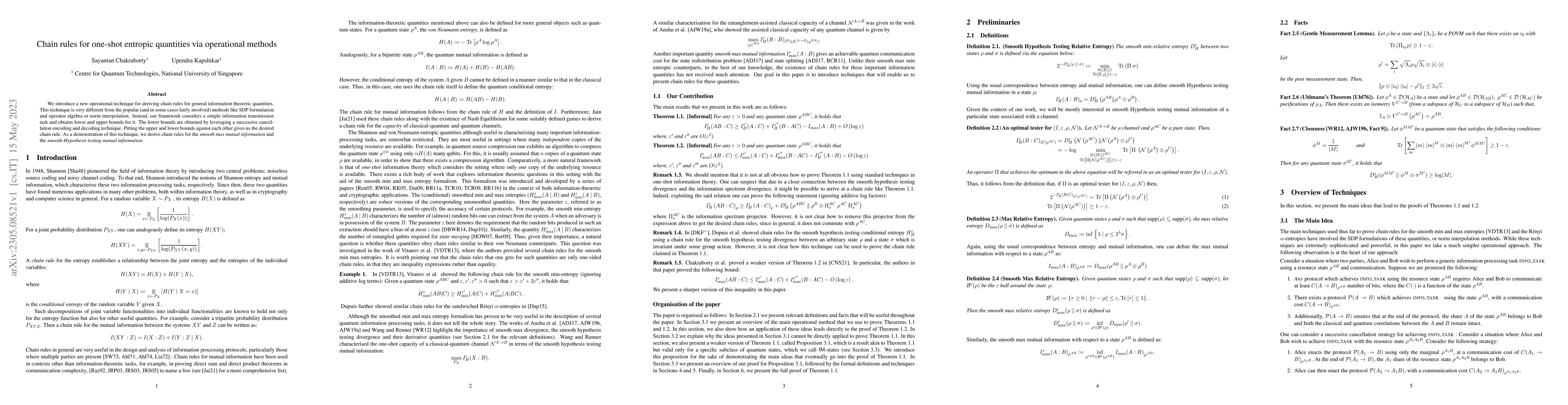 Thumbnail for Chain rules for one-shot entropic quantities via operational methods