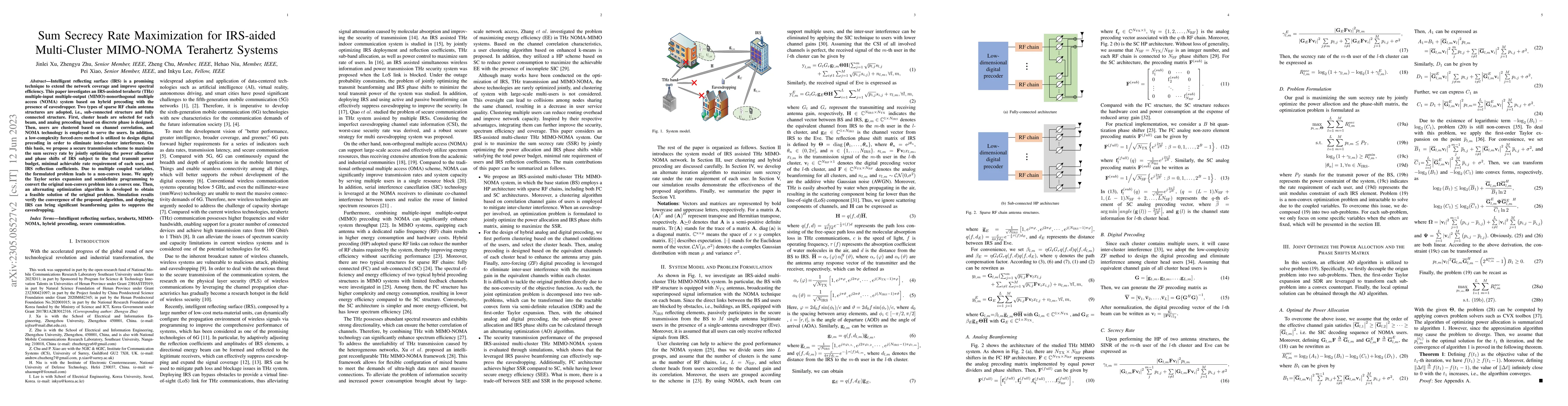 Thumbnail for Sum Secrecy Rate Maximization for IRS-aided Multi-Cluster MIMO-NOMA
  Terahertz Systems