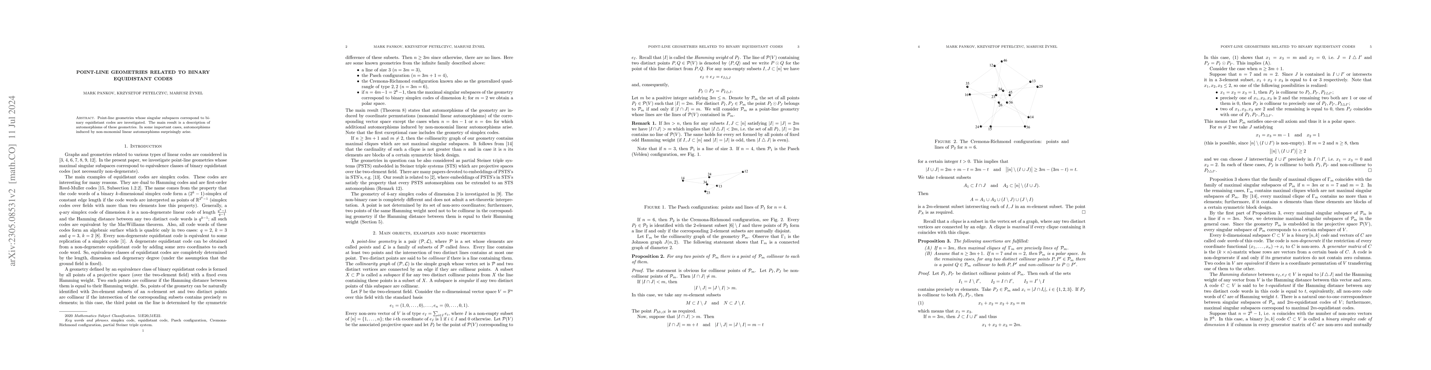 Thumbnail for Point-line geometries related to binary equidistant codes
