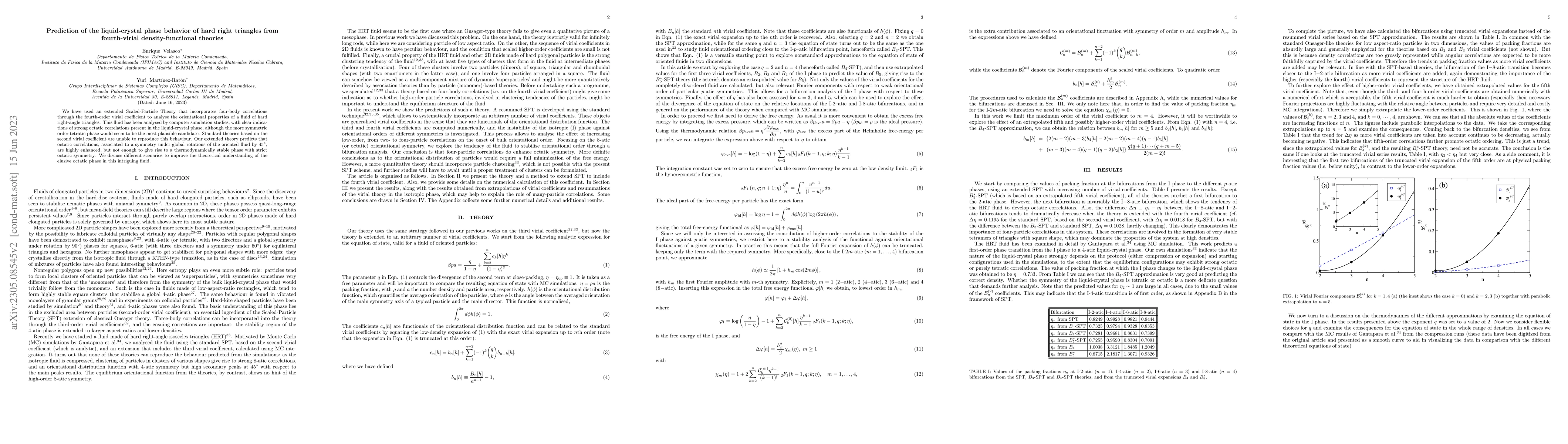 Thumbnail for Prediction of the liquid-crystal phase behavior of hard right triangles
  from fourth-virial density-functional theories