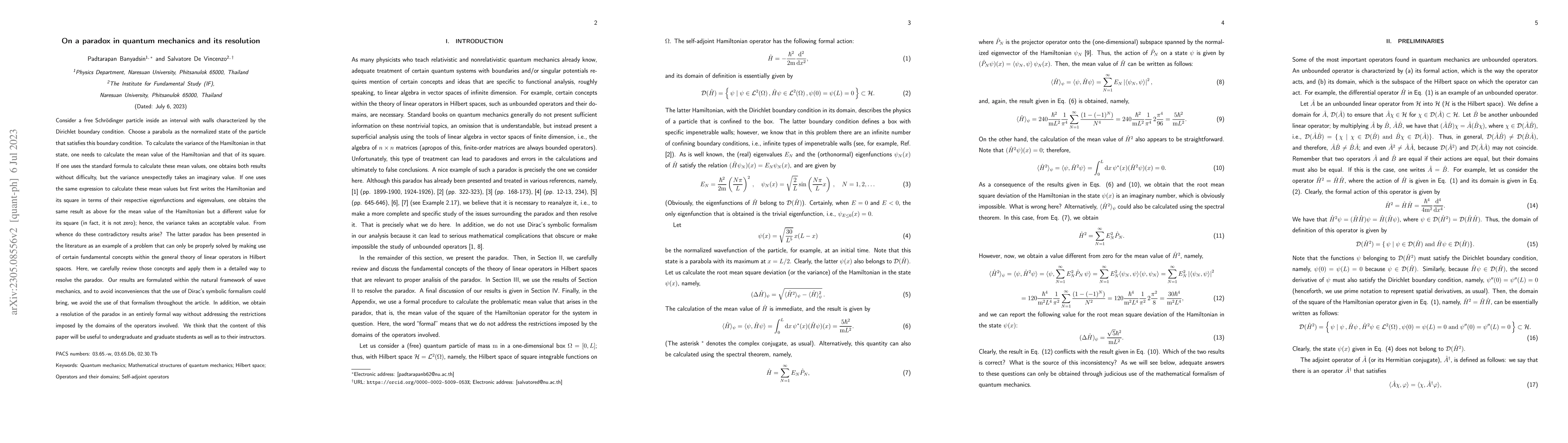 Thumbnail for On a paradox in quantum mechanics and its resolution