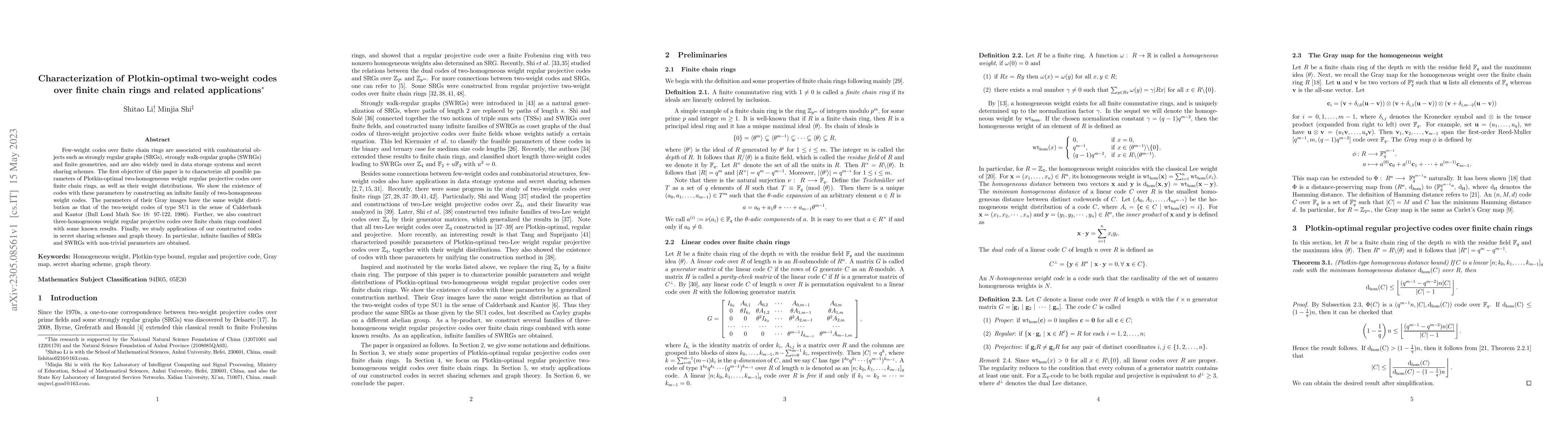 Thumbnail for Characterization of Plotkin-optimal two-weight codes over finite chain
  rings and related applications