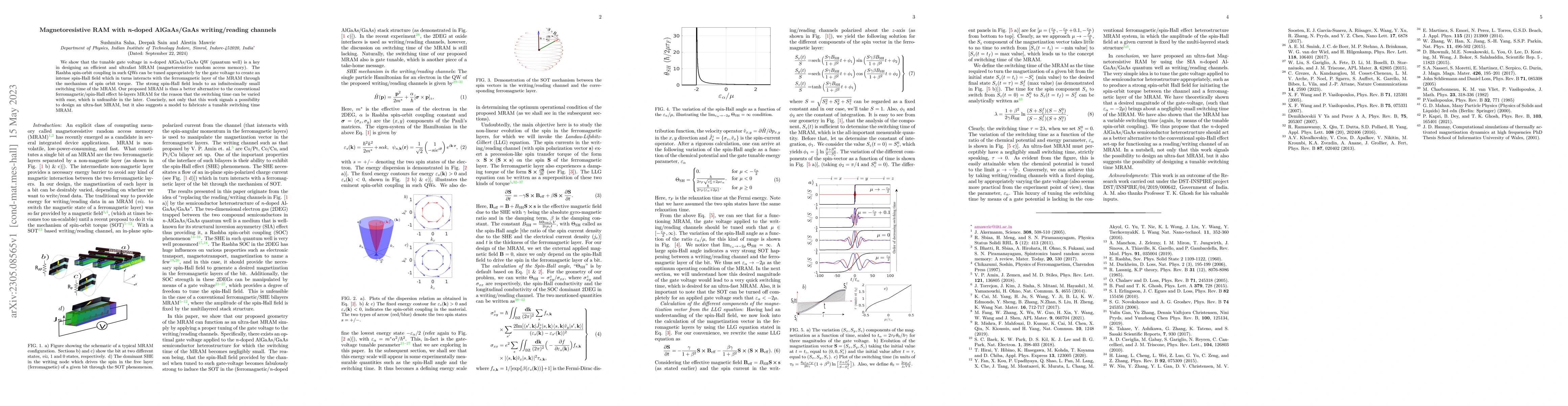 Thumbnail for Magnetoresistive RAM with n-doped AlGaAs/GaAs writing/reading channels