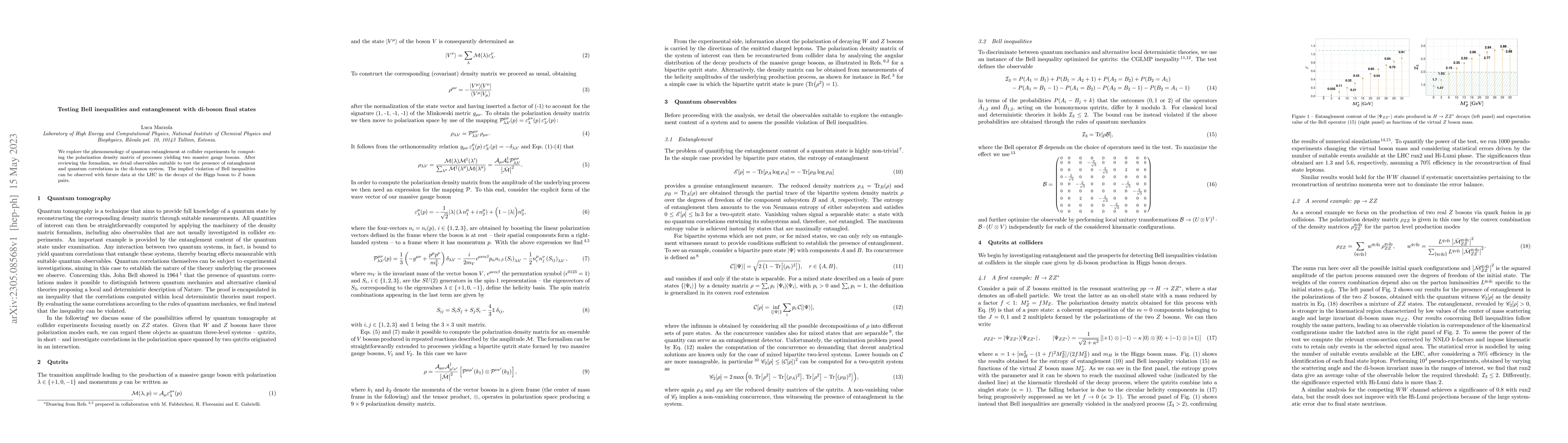 Thumbnail for Testing Bell inequalities and entanglement with di-boson final states