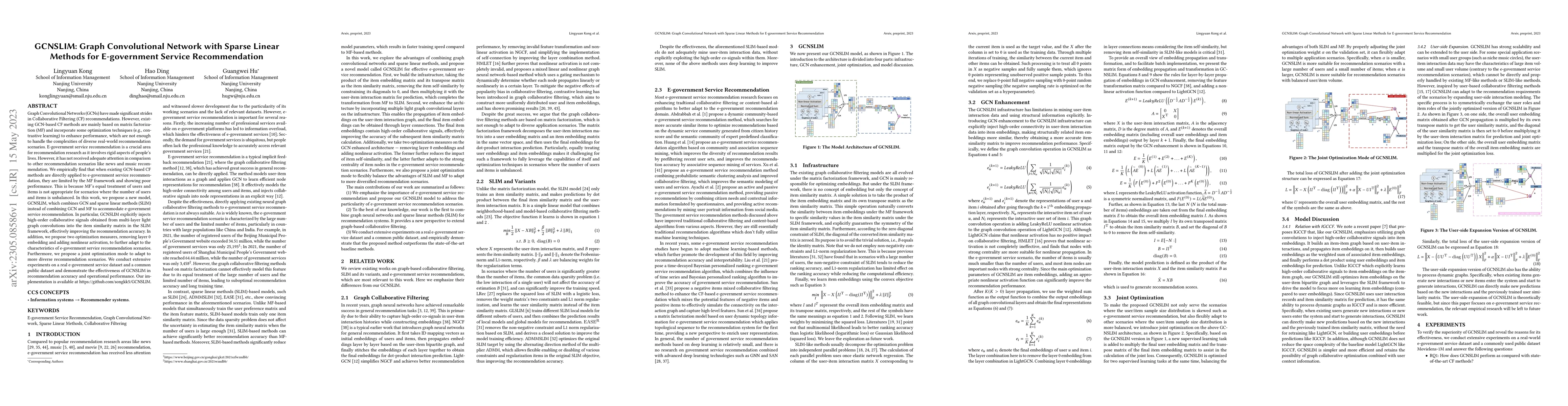 Thumbnail for GCNSLIM: Graph Convolutional Network with Sparse Linear Methods for
  E-government Service Recommendation