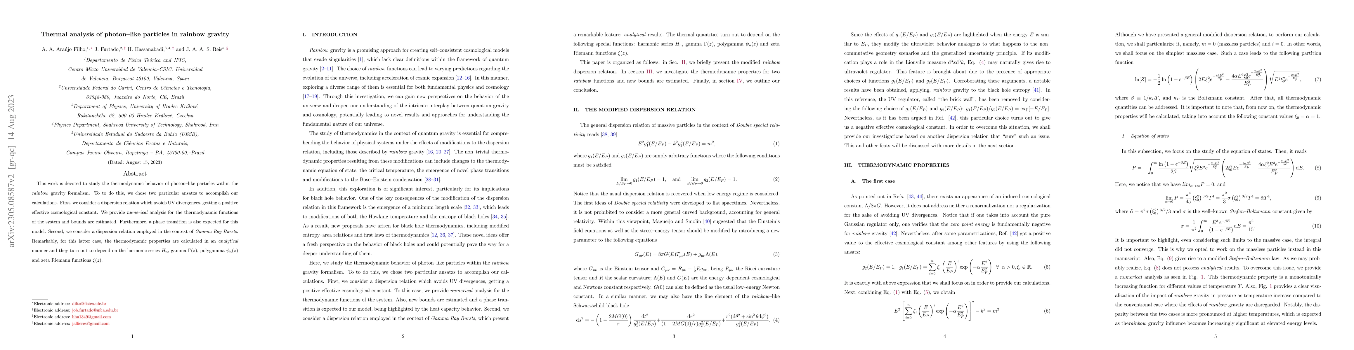 Thumbnail for Thermal analysis of photon-like particles in rainbow gravity