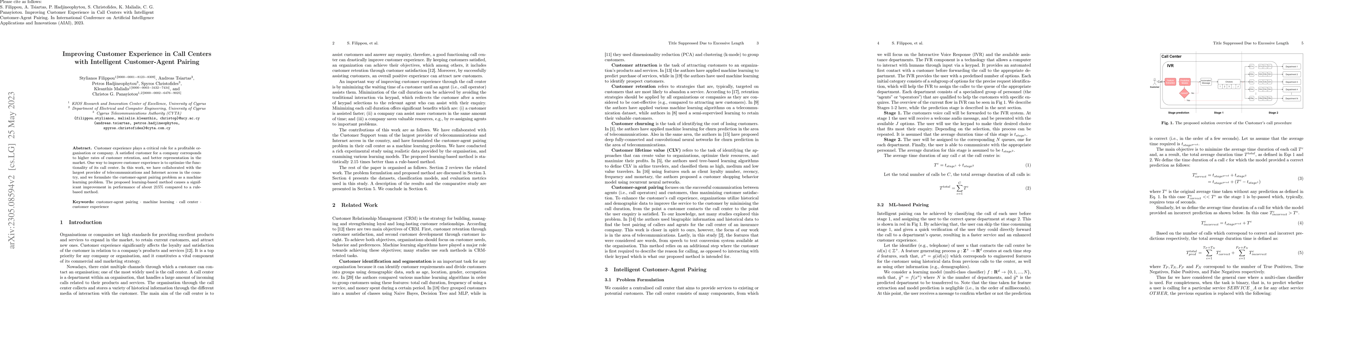 Thumbnail for Improving Customer Experience in Call Centers with Intelligent
  Customer-Agent Pairing